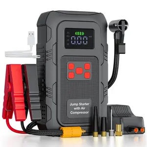 HPBS Spring Outing Portable Car Jump Starter, 6000A Peak 24000mAh with 150PSI Tire Inflator, 12V Car Battery Jump Starter for (10.0L Gas, 8.0L Diesel) Engines, Fast Inflation, Power Bank LED Light