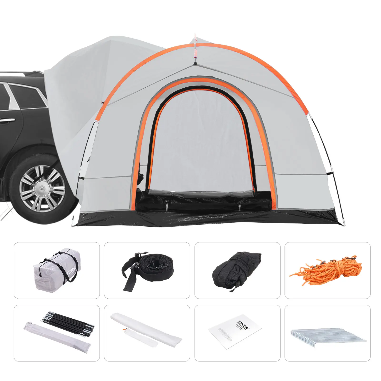 【summerfinds】VEVOR SUV Camping Tent, 8'-8' SUV Tent Attachment for Camping with Rain Layer and Carry Bag, PU2000mm Double Layer Truck Tent, Accommodate 6-8 Person, Rear Tent for Van Hatch Tailgate