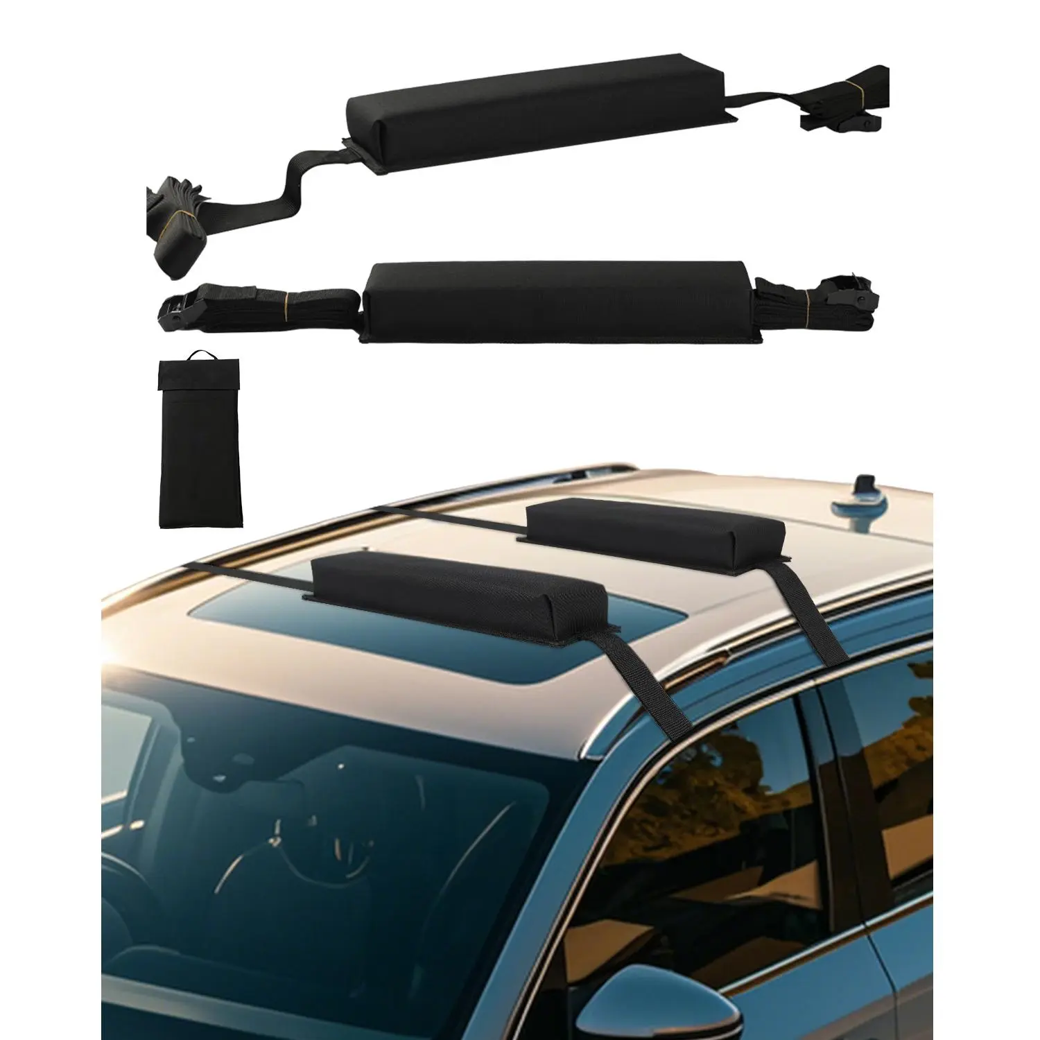【Summerfinds】VEVOR 15.5-Inch Universal Soft Roof Rack Pads, 176LBS Loading Capacity, Luggage Kayak Carrier with Portable Storage Bag for SUP Canoe Snowboard, Car Accessories, Accessories for Car