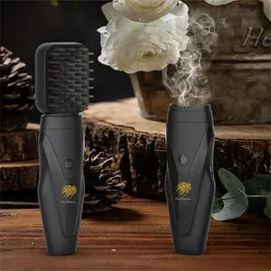 WCW- 2-in-1 USB Rechargeable Aromatherapy Incense Burner with Soft Glue Comb Head, Bakhoor Massage, Atomization, 36V, Lithium Battery-18650 Series, Middle Eastern Head Massage Machine Ramadan Mubarak Black Home Diffuser
