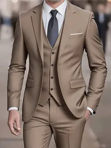 Men's 3pcs Slim Fit Tuxedo Set - Navy Blue & Black Wedding Suit with White Shirt & Pants, Collar & Jacket, Formal Attire for Business, Prom, Gala Events - Durable Tailoring Formal Wear (No Stretch)