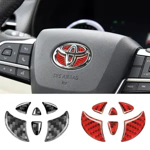 For Toyota Corolla CHR Rav4 Prius Auris Yaris Aygo Avensis Camry Land Cruiser Vehicle Accessories Car Accessory Carbon Fiber Car Steering Wheel Emblem Badge Logo Decoration Sticker Decals