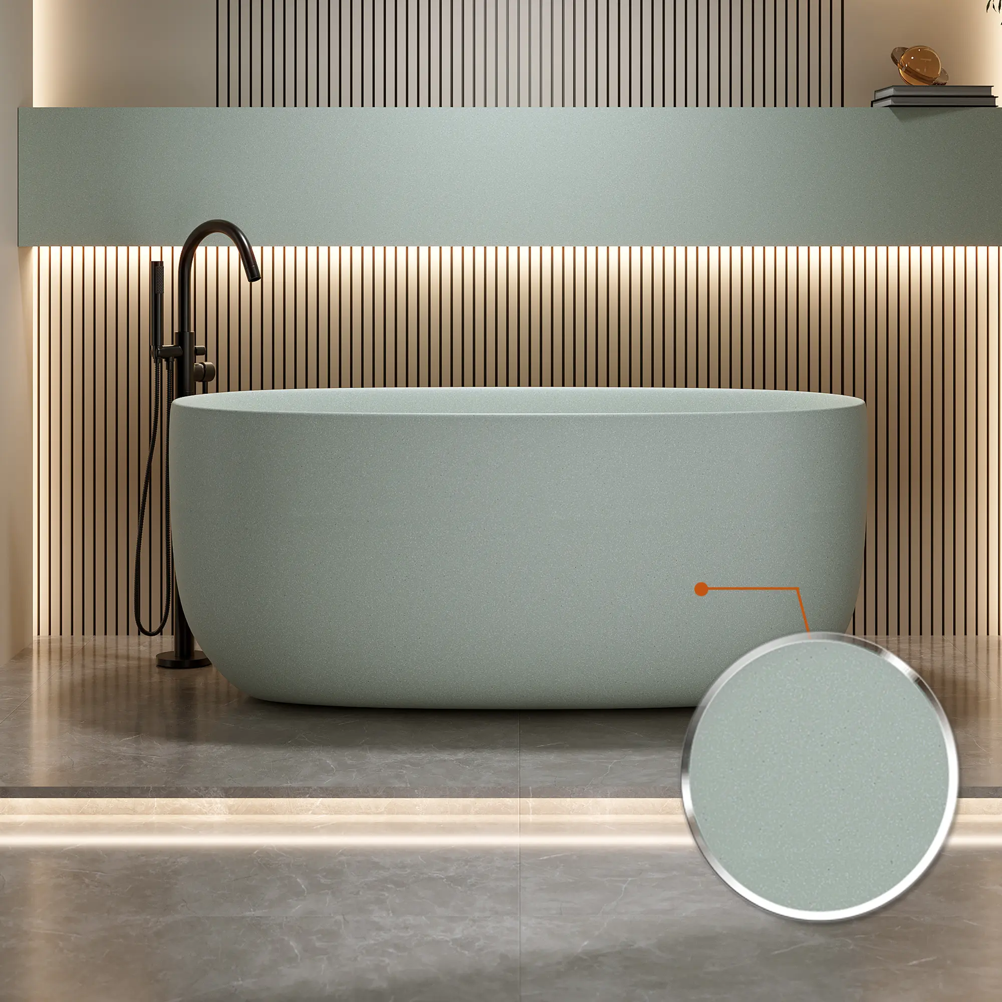 51-Inch Freestanding Irregular-Form Resin Stone Solid Surface Modern Soaking Tub, Deep Soak Insulated Wall Bathtub with Overflow Drain, Pop-Up Drain, Easy-to-Clean Design