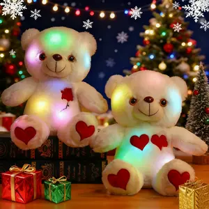 Glowing LED Teddy Bear Plush Toy Soft Adorable Stuffed with Heart & Rose Design, Perfect Gift for Valentine's Day, Christmas, Birthday Celebrations, Cuddly Doll Gift