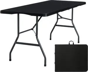 6FT Heavy-Duty Foldable Plastic Table - Portable Fold-in-Half Indoor Outdoor Table with Carrying Handle for Dining, Picnic