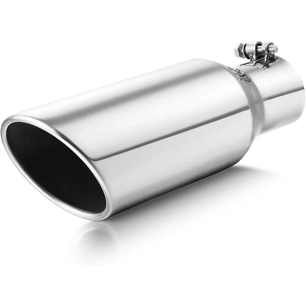 Exhust Tip 2.5 Inch Inlet, 2.5” Inlet 4” Outlet 12” Long Stinless Steel Polished Finish Muffler Tip For Cr Tilpipe, Bolt On Design
