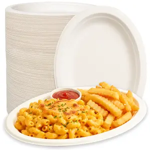 FPN Oval Disposable Plates | Heavy Duty Paper Plates Eco-Friendly Sugarcane | Disposable Dinner Plates for Party, Lunch & Catering, Sturdy Paper Plates Bulk Pack