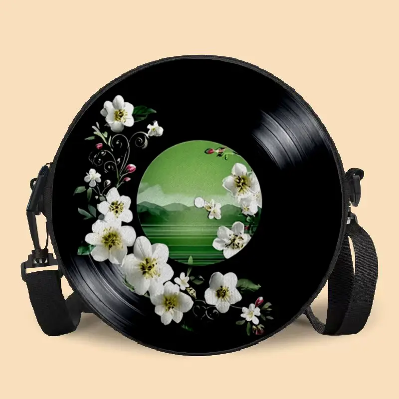 Retro Round Crossbody Bag for Women, Casual Polyester Messenger Bag with Unique Print and Elegant Enamel Floral Design