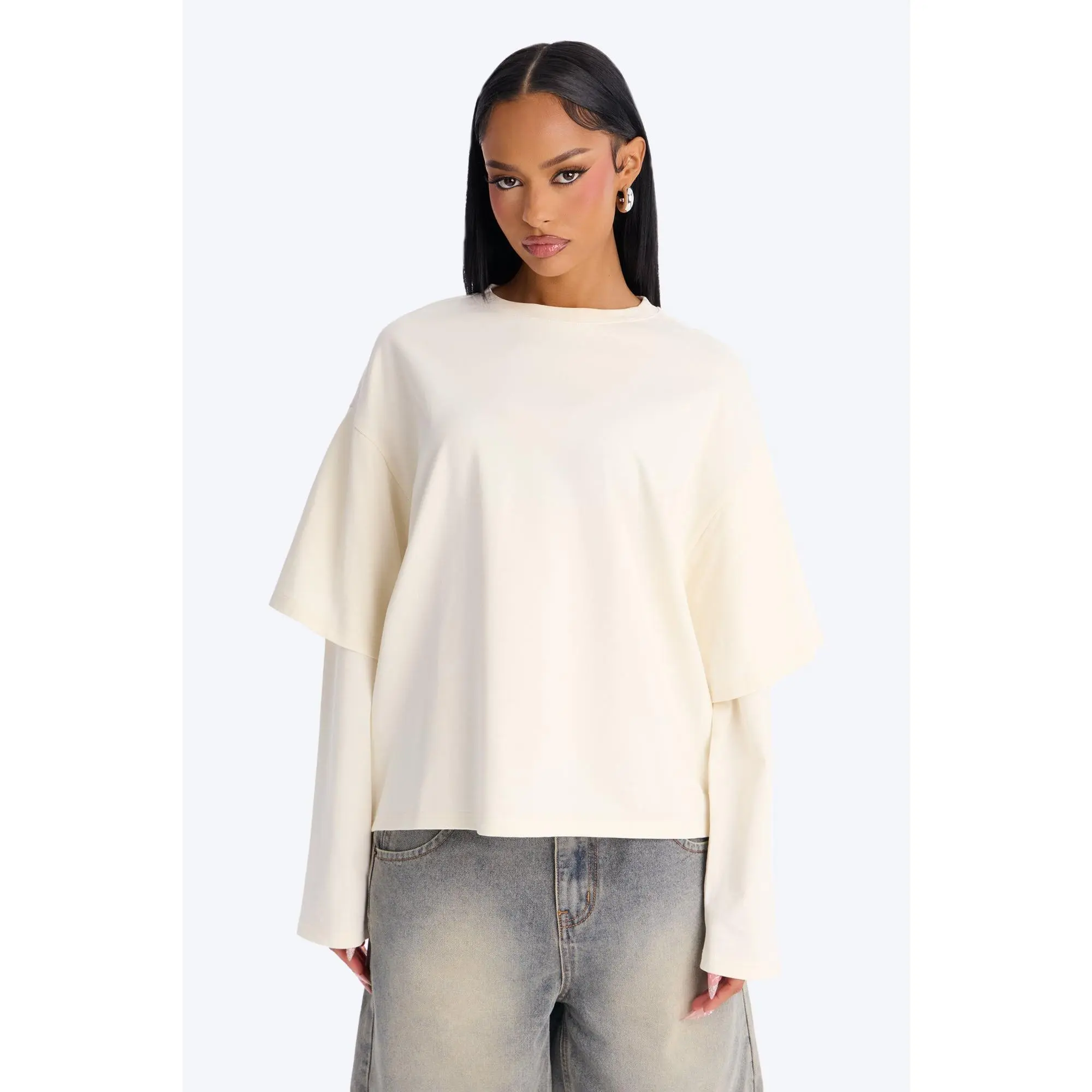 Justine Layered Long Sleeve T-Shirt - Cream