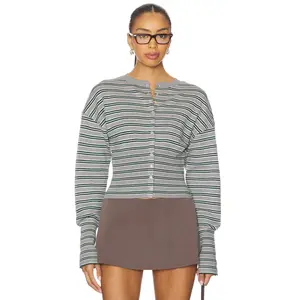 LIONESS Head in The Clouds Cardigan in Grey Moss