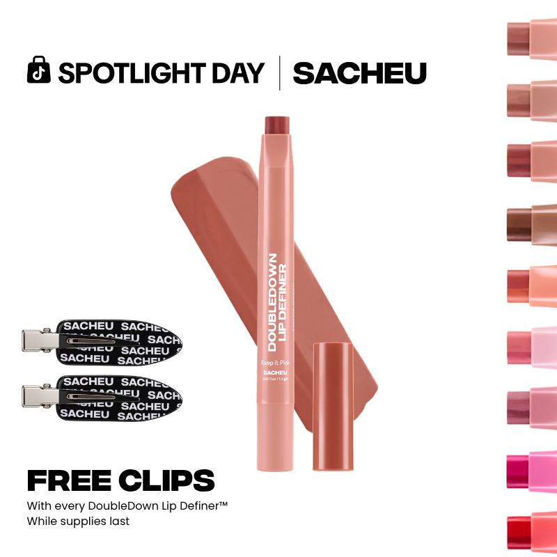 sacheu DoubleDown Lip Definer - 2-in-1 Lip Liner & Balm, Long-Lasting K-Beauty Lipstick with Satin Finish, Avocado Oil & Vitamin E