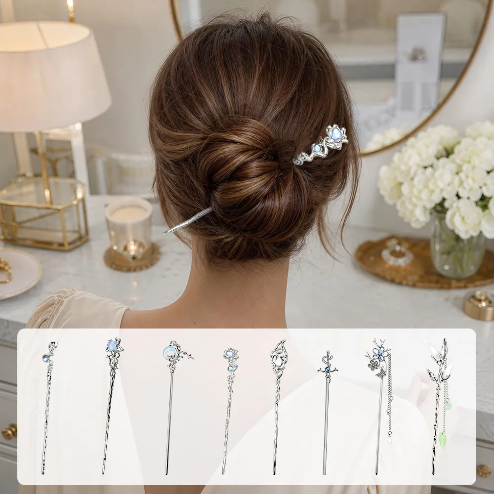 8 piece Chinese Hair Sticks Asian Flower Butterfly Hair Chopsticks Retro Pearl Metal Hair Sticks Pins Forks Holders Hairpins for Women