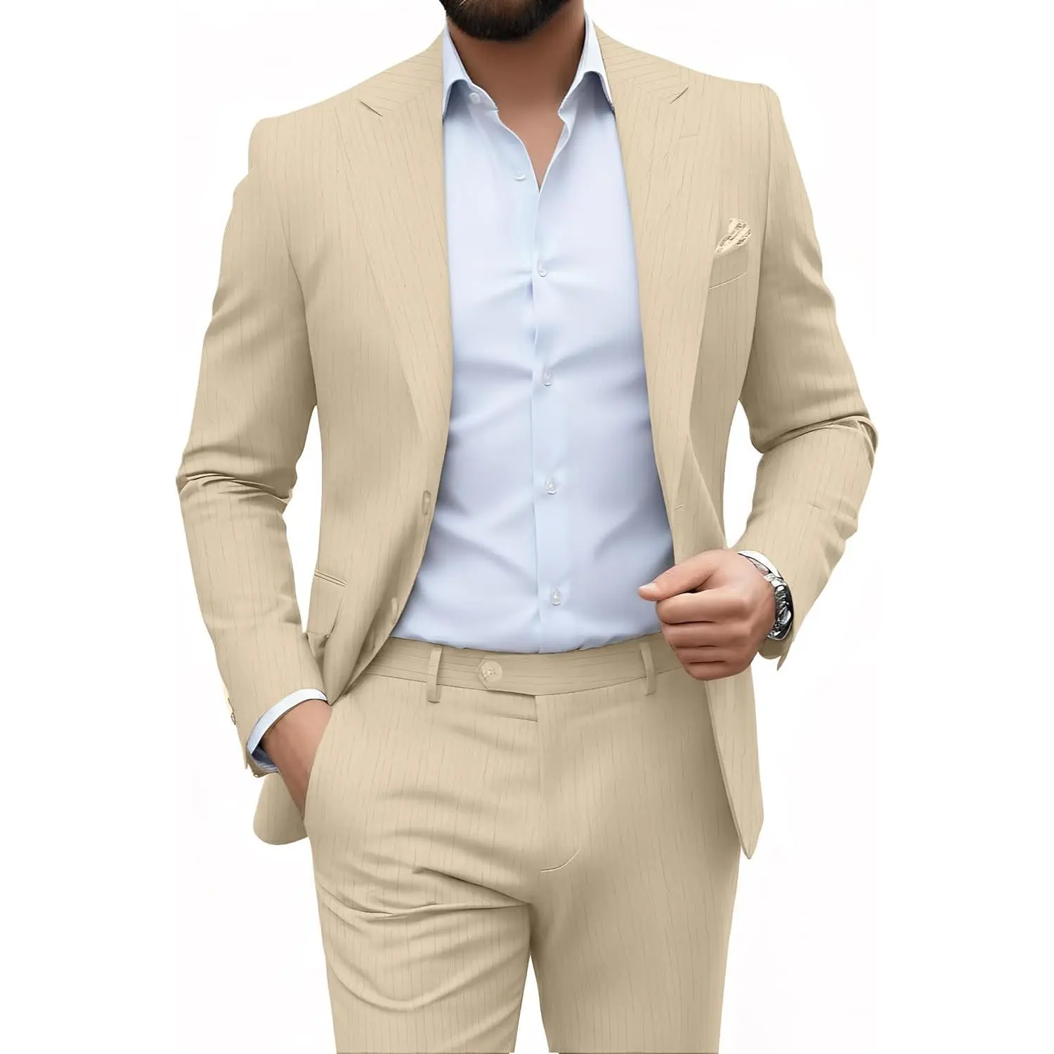 Mens Suit Slim Fit 2 Piece Beach Wedding Outfit Suits for Men Summer Lightweight Blazer Pants Set