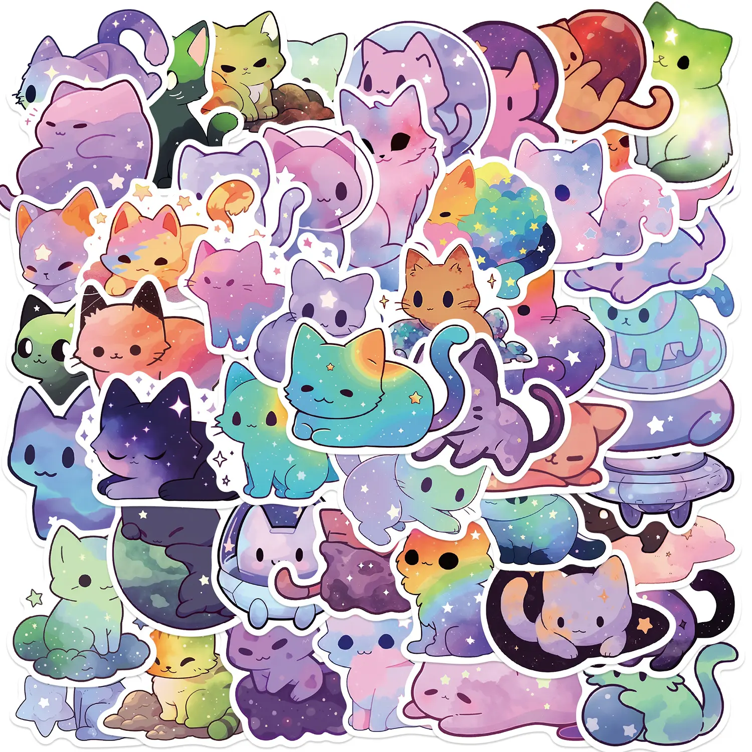 Galaxy Cat Stickers, Space Cat Decals, Rainbow Starry Sky Cat Stickers