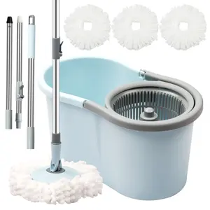 Spin Mop and Bucket with Wringer Set,360° Mop and Bucket System with 3 Microfiber Mop Refills and 50" Extended Handle for Floor Cleaning
