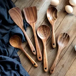 Wooden Long Handle Spatula Kitchen Non-stick Kitchenware Heat Resistant Integrated Cooking Shovel Spoon Household