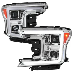 2018-2020 Ford F-150 LED C-Bar Projector Headlights w/ Switchback Sequential Turn Signal Lights (Chrome Housing / Clear Lens)