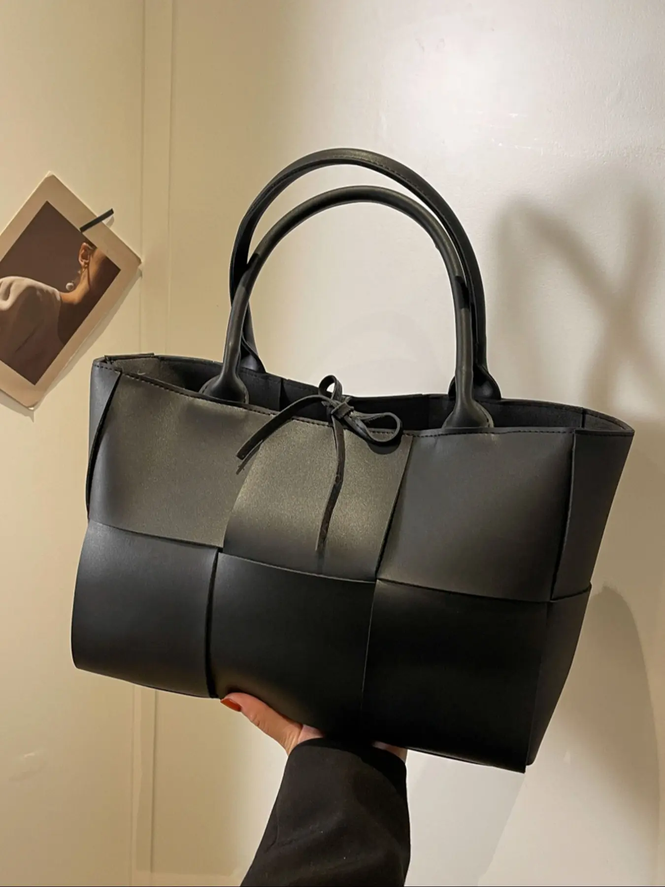 Women's Asymmetrical Satchel Bag, Pu Tote Satchel, Large Capacity Knit Design Handbag for Fall & Winter, Street Style Shoulder Bag for Work & Casual Use, Versatile Shoulder Bags