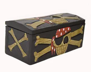 WorldBazzar Hand Carved Beautifully Detailed Treasure Box Chest Pirate with Bandanna Design