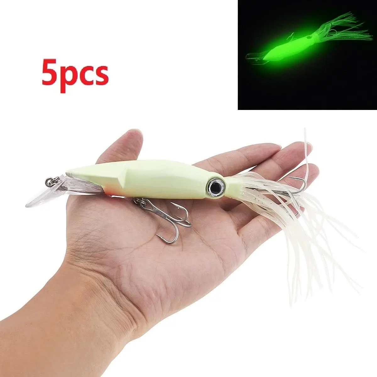 5pcs High Carbon Steel Octopus Lure, 40g Squid Crank Fish Bait with Hard Luminous Artificial Tuna Sea Fishing Hook