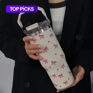 Butterfly & Heart Pattern Vacuum Flask, Large Capacity Water Bottle with Straw & Handle, Summer Cool Bottle Drinking Cup for Home Office School Outdoor, Drinkware #TOP PICKS