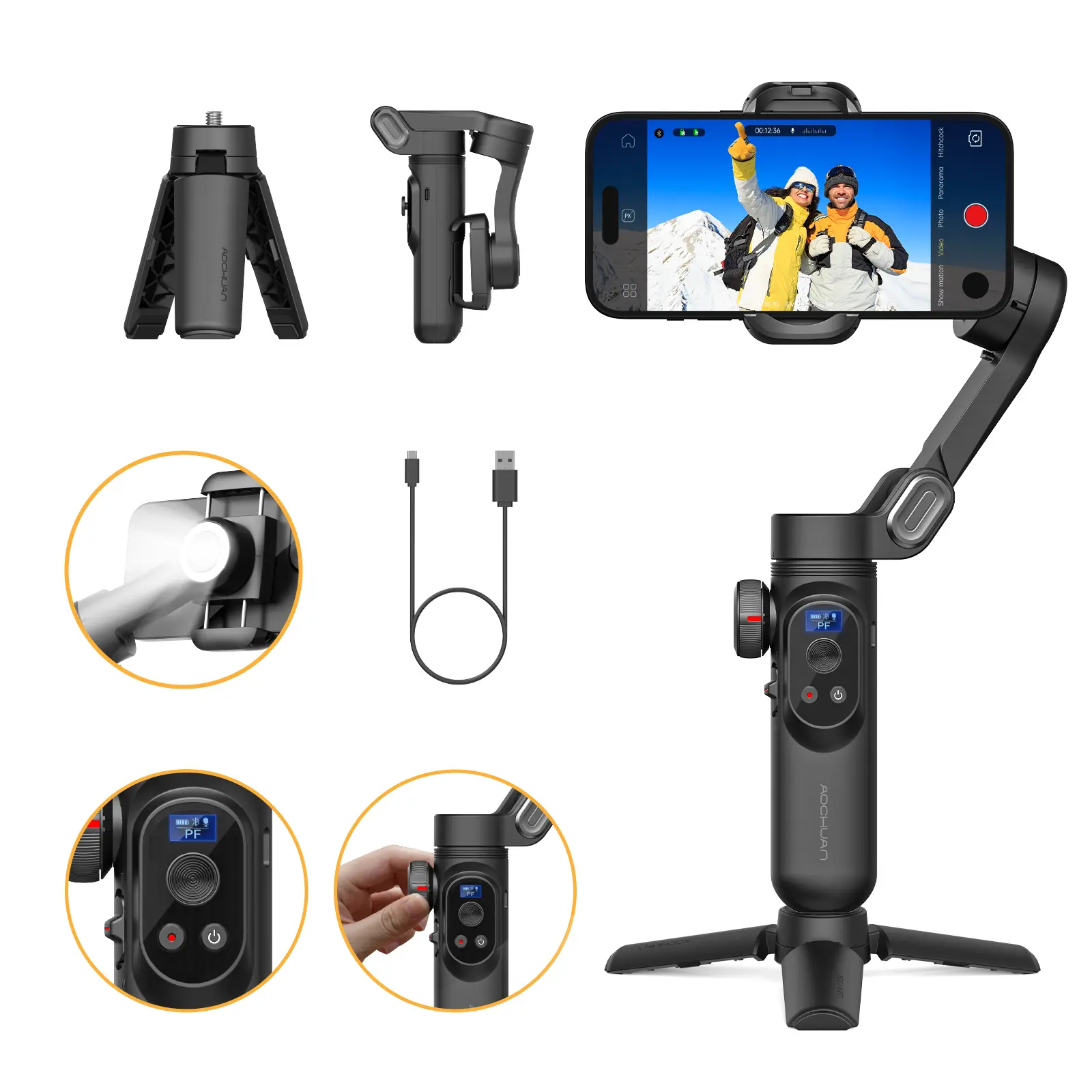AOCHUAN Gimbal Stabilizer for Smartphone, Automatic Face Tracking Gimbal w/Wireless Charging iPhone Gimbal for iPhone 15 Pro Max/Android Foldable 3-Axis Handheld anti-shaking Phone Gimbal (1 piece) for Live Video Recording -Smart X Pro