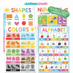 16'x24' Colorful ABC Alphabet Posters (Pack 4), Color Shape Number Chart for Classroom Decor, Educational Posters for Toddlers 1-3, Learning Chart for Preschoolers, Homeschool Supplies, Double Laminated