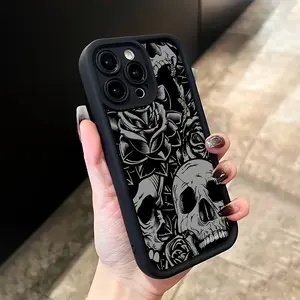 Flower And Skull Trendy Design Phone Case for Iphone 17 16/17 16 Plus/17 16 Pro/17 16 Pro Max, Iphone 15/15 Plus/15 Pro/15 Pro Max, Iphone 14/14 Plus/14 Pro/14 Pro Max, Iphone 13/13 Pro/13 Pro Max, Iphone 12/12 Pro Max, Iphone 11, Iphone XR/XS Max. Stain-