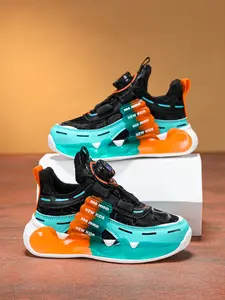 Summer Casual Athletic Sports Shoes, Walking Shoes, Adjustable Rotating Buckle, Classic Colorblock, PU Leather, Eva Sole, School Student Trainer Sneakers