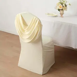Spandex Fitted Banquet Chair Cover Ivory with Ruched Swag Back and Foot Pockets - Durable Slip-On Slipcover