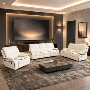 ainehome Modern LED Off-White Bonded Leather Intelligent Recliner 3-Piece Living Room Sofa Set, Electric Breathing Recliner with Adjustable Backrest, Storage Features, Versatile Seating Options Reclining Power bedroom couch family fluffy comfy l-shape