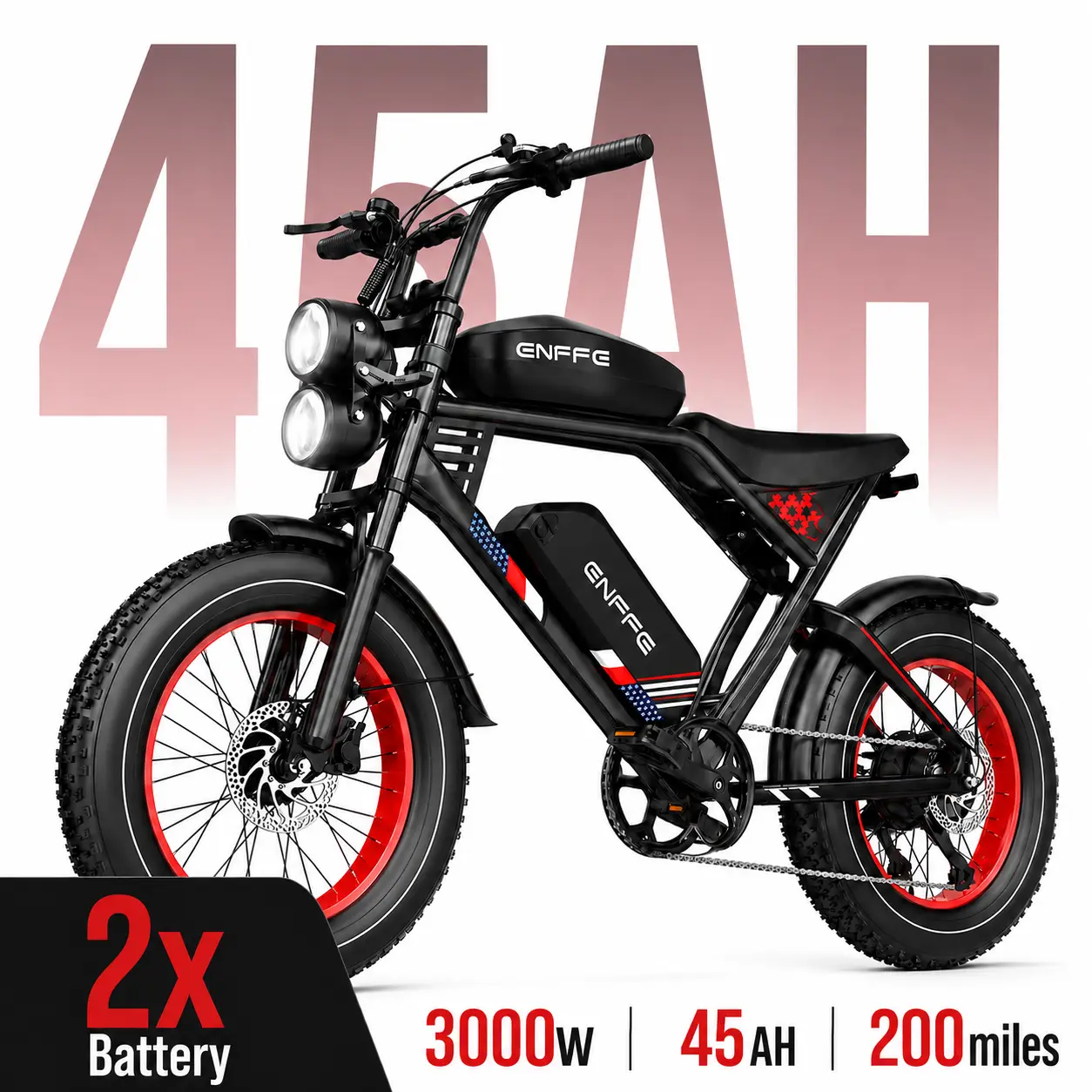 Adult Step-Through Fat Tire Electric Bike - 3000W Peak Dual Motor, 48V 45Ah Dual Battery, 200 Mi Assisted Range, 34MPH Top Speed, 20x4.0 In Fat Tire E-Bike, 7-Speed Adjustable System for Outdoor Cycling Sports mountain