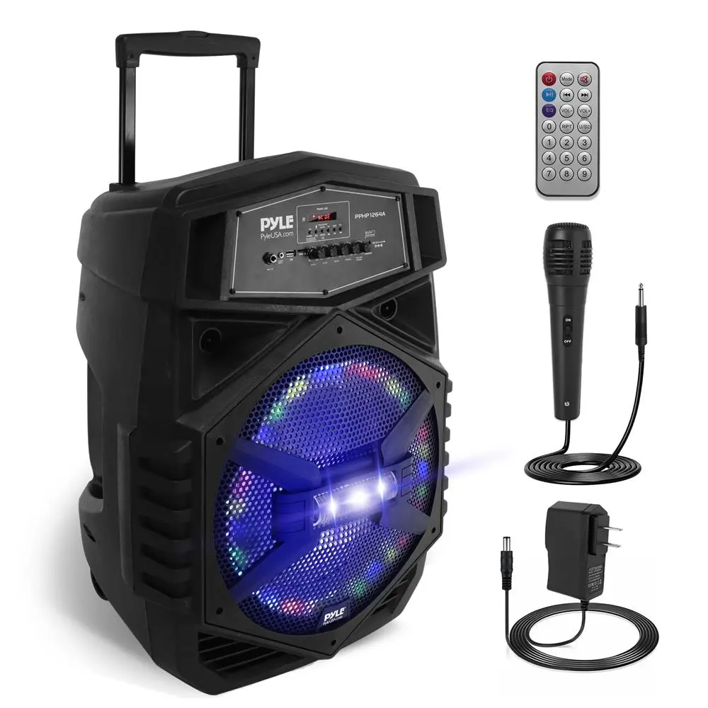 12" Portable Bluetooth Speaker | 1000W Rechargeable Wireless Karaoke Speaker with LED Lights, Microphone & Remote Control - Indoor & Outdoor Party & Stage Sound System