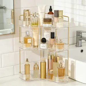 ABS 3-Tier Adjustable Corner Counter Organizer - Modern Space-Saving Home Organizer Storage Rack, Bathroom Accessories for Makeup, Perfume, Skincare, Fits Dresser, Ideal Gift for Girlfriend, Mother's Day Present