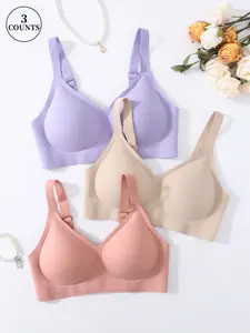 1/3/4/5/6Pcs Women's Wireless Jelly Bra, Deep V Design, Medium Support, Full Coverage, Casual Fitted Innerwear, All Seasons, Plain Pattern