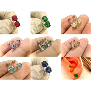 925 Sterling Silver 6mm Round Cut Birthstone Earrings Gift for Women All Colors