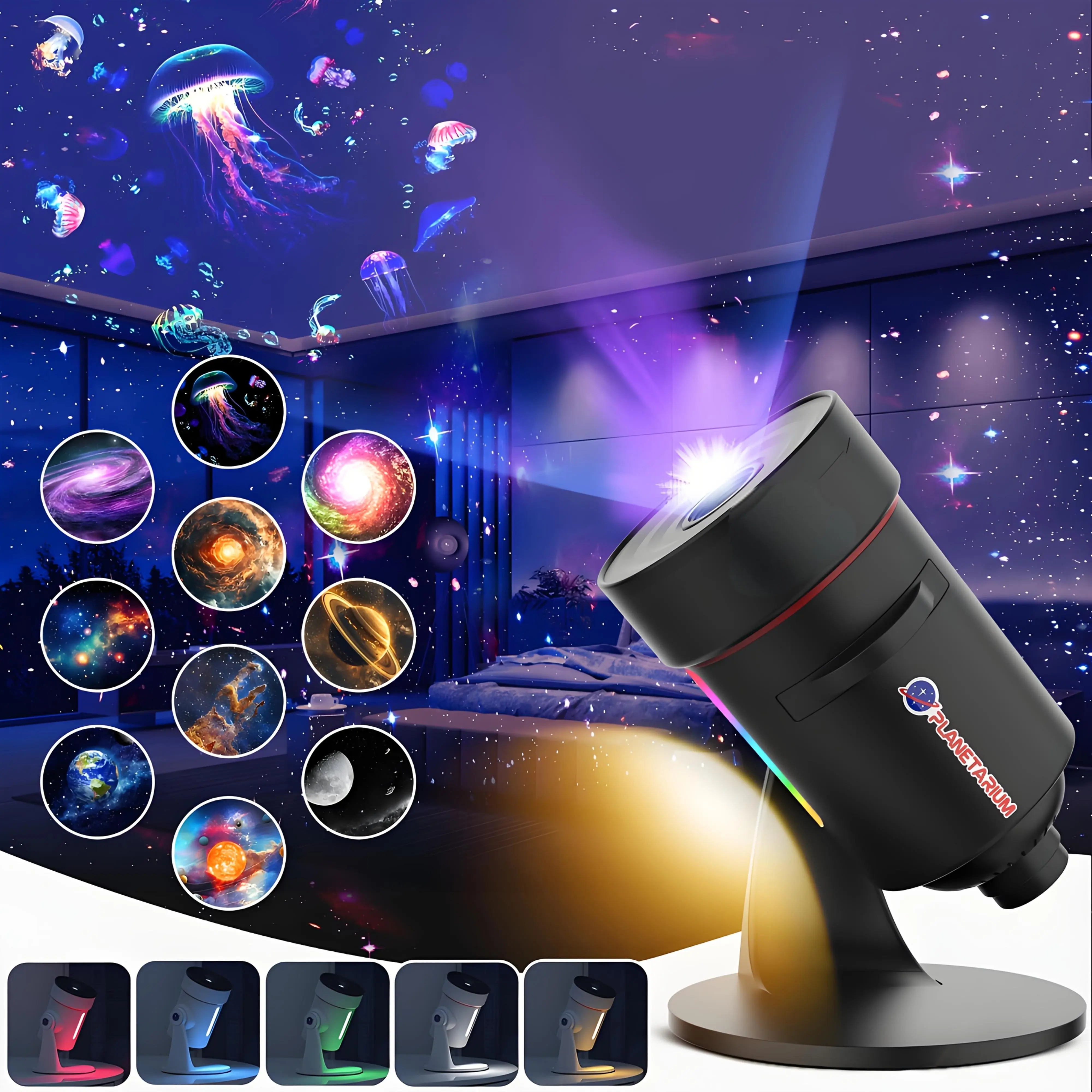 Upgrade 10 in 1 Modern Tabletop Planetarium Projector Suitable for Theater & Outdoor Use - HD Galaxy Projector with Color Night Light, Lens, Adjustable Ambient for Room, Bedroom, Camping