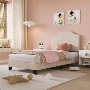 Gaomon Twin Size Velvet Corduroy Fabric Upholstered Adjustable Bed Frame with Platform Design, Fabric Upholstered Headboard, No Box Spring Needed, Strong Wooden Slats, Noise-Free, Easy Setup, Beige Furniture for Bedroom