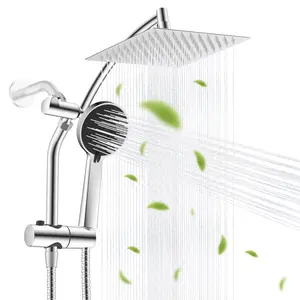 8" Luxurious Metal Rain Shower Head with Handheld, High Pressure Rainfall Shower Heads wih Extension Arm, Wide Dual Showerhead with Spray Combo, Bathroom Accessories, Chrome, Silver