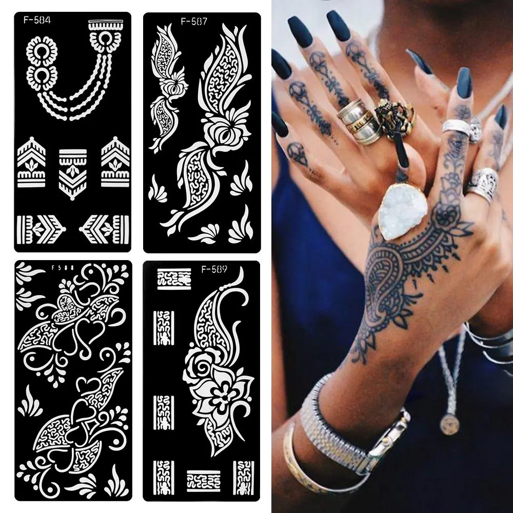Indian Henna Rose Lace Flower Tattoo Stencil Women DIY Body Legs Arm Art Airbrush Painting Tattoo Stencil Template