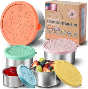 Everusely Stainless Steel Food Containers with Silicone Lids Set of 5 Leakproof Reusable Lunch & Snack Boxes for Kids & Adults 304 Food-Grade Steel & Airtight Seal Ideal for Meal Prep & Travel