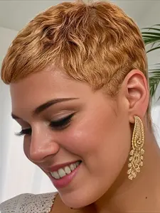 30# Color Pixie Cut Wig for Women Human Curly Wig Curly Wave Wig Full Machine Made Wig 150% Density 6 Inch