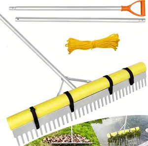 VEVOR Landscape Rake, 36 inch Wide Head 102/133 inch Handle, Large Heavy Duty Aluminum Landscaping Leaf Rake Tool, Asphalt Level for Loosening Soil, Garden & Yard, Pond Gravel & Beach Lawn Care, 52ft Rope