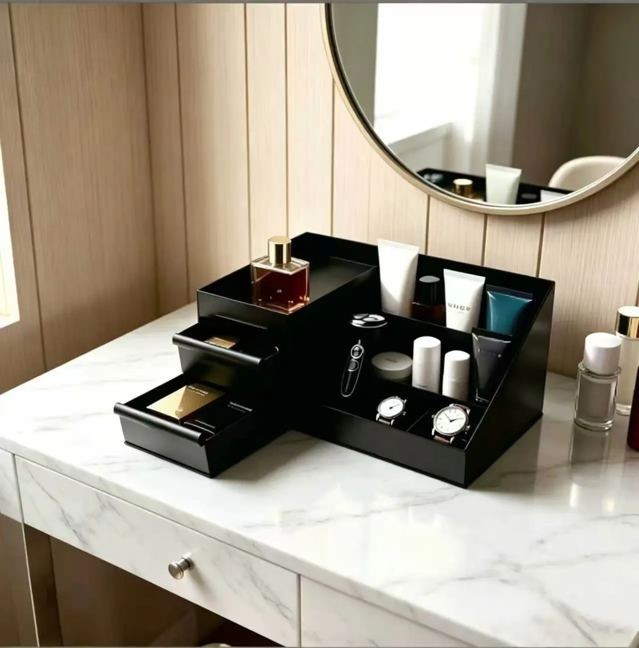 Office Desk Organizer Box - Multifunctional Stationery Holder with Removable Dividers, Drawers, Desktop Pen Holder, Beauty Storage Solutions, Ideal Practical Gift for Mother's Day or Birthday