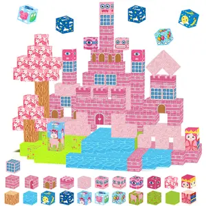 Magnetic Building Blocks - Cherry Blossom Castle, Creative Building Blocks, Building Block Model, Children's Building Block Game Toy, STEM Sensory Toy Suitable for Boys and Girls, Building Block Set, Building Block Kit