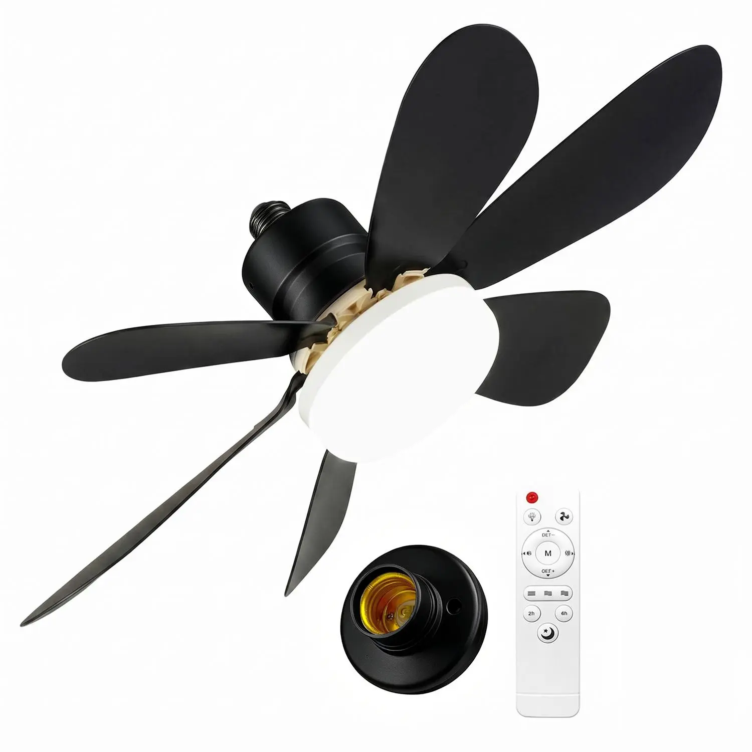 Socket Fan Light with Remote Control, Screw-in 3 Color Dimmable LED Ceiling Fan Bulb 3000K-6500K 1556LM for Bedroom Closet Kitchen Garage Home Decor