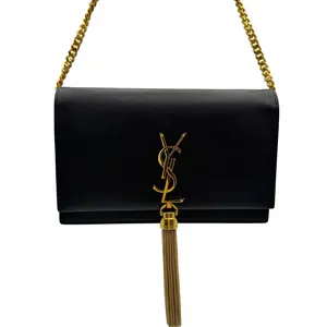 Pre-owned Yves Saint Laurent YSL Saint Laurent Black Grain Leather Tassel Chain Shoulder Bag Luxury Handbag