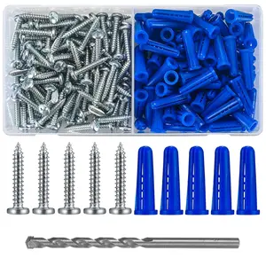 200 Pcs Conical Concrete Wall and Screws for, 10 #   Blue Conical and Self Tapping Screws, Includes 100 Pcs, 100 Pan Head Screw, 1 x Bit (Blue)