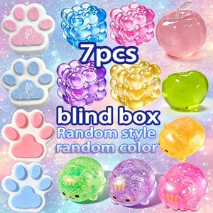 6pcs - Random Color Kawaii Aesthetic Apple Soft Shell Toy Soft Shell Toy Fruit/Ocean Shell shaped Stress Ball, Transparent Soft Toy Sparkling Jelly Squeezing Ball