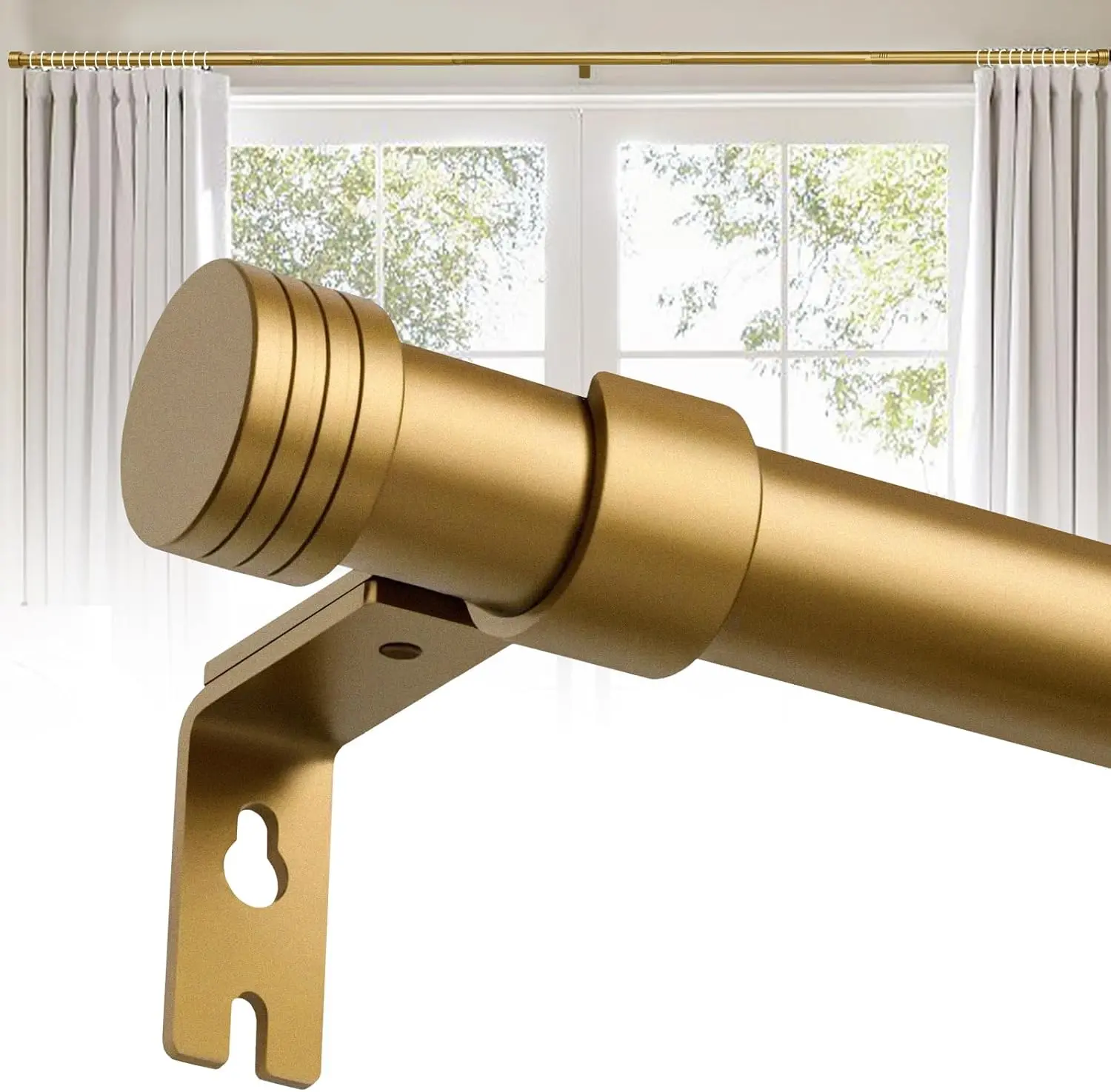 Curtain Rods for Windows 16 to 144 Inches Adjustable Length Heavy Duty 1" Diameter No-Sag 50lbs, Brass Bronze Curtain Rod for Sliding Glass Door  Windows